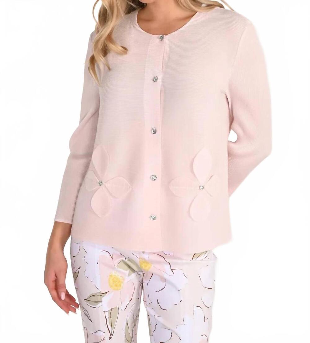 NEW FRANK LYMAN scalloped flower detail cardigan in blush